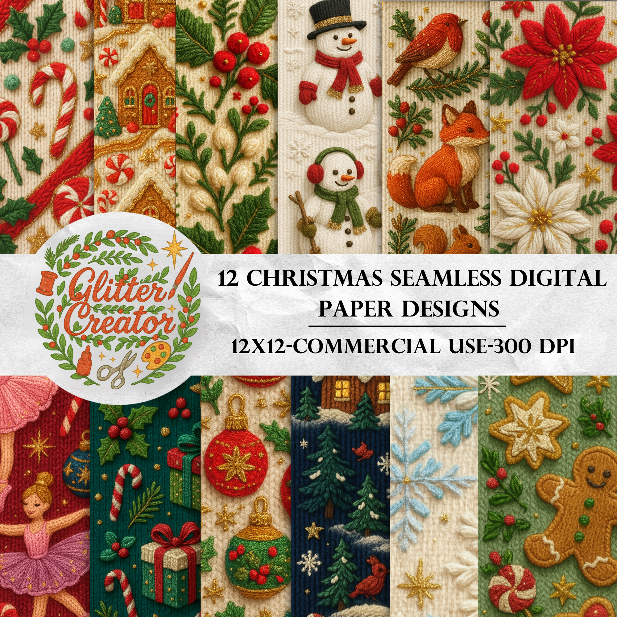 Cozy knit Christmas digital paper pack