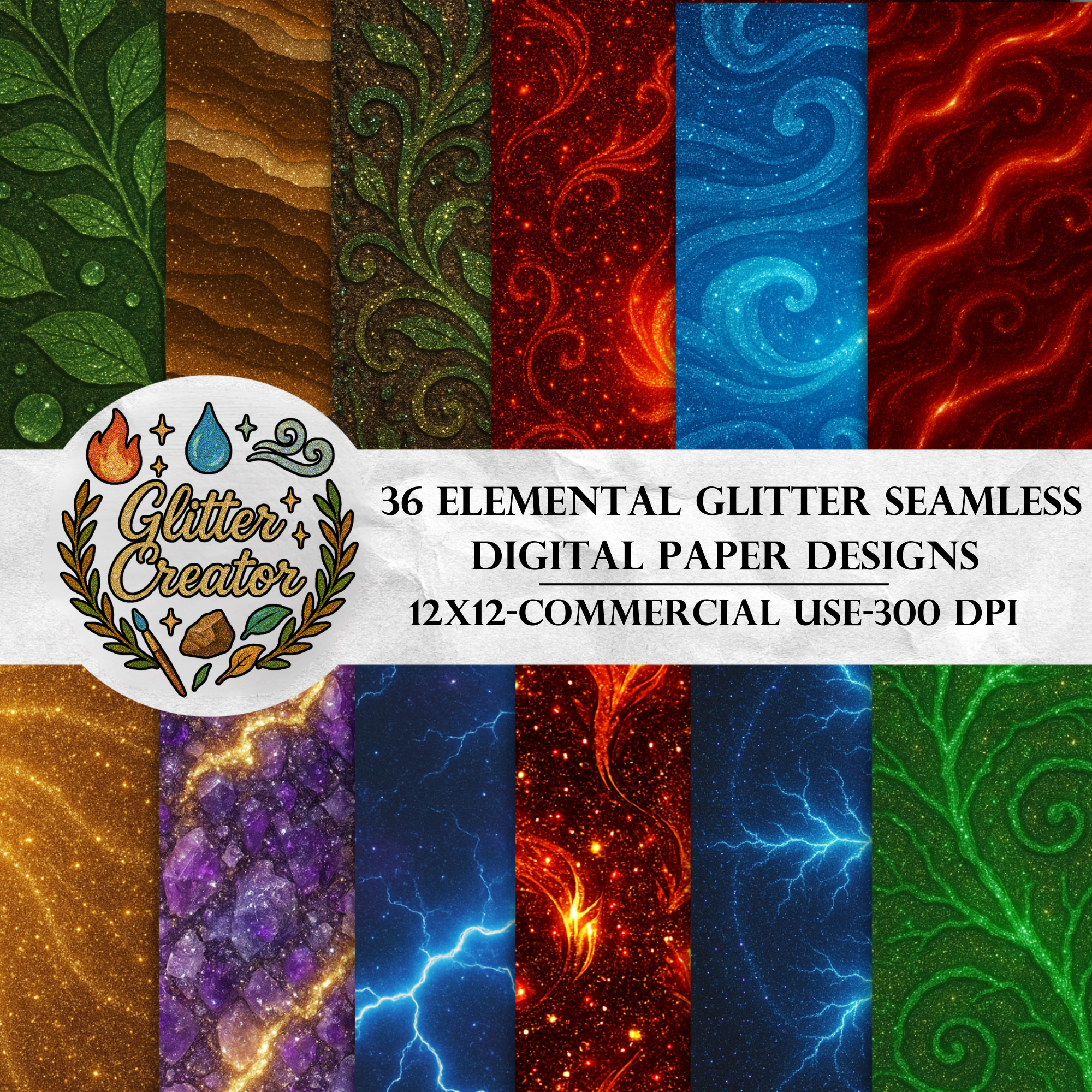 Elemental glitter digital papers