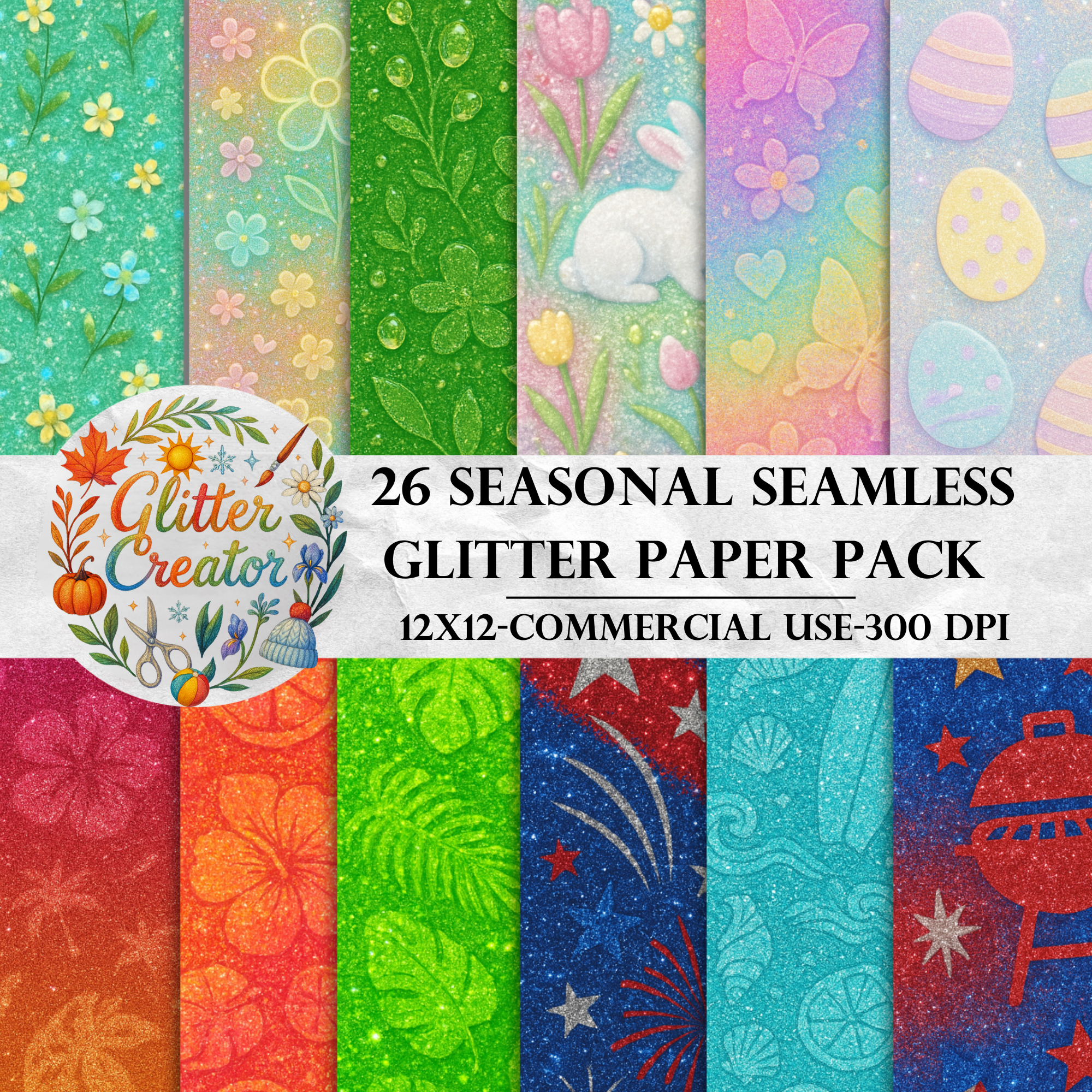Seasonal seamless glitter paper pack