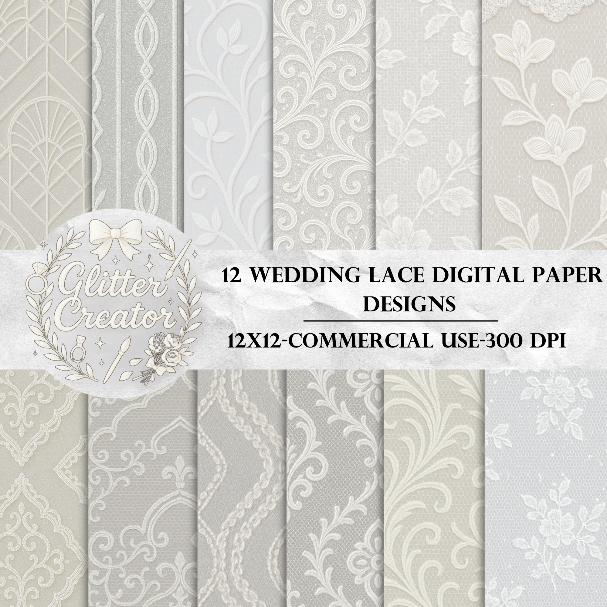Wedding lace digital paper designs